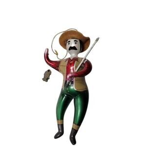 Vintage Fisherman Ornament Plastic Hand Painted 7" Christmas Holiday